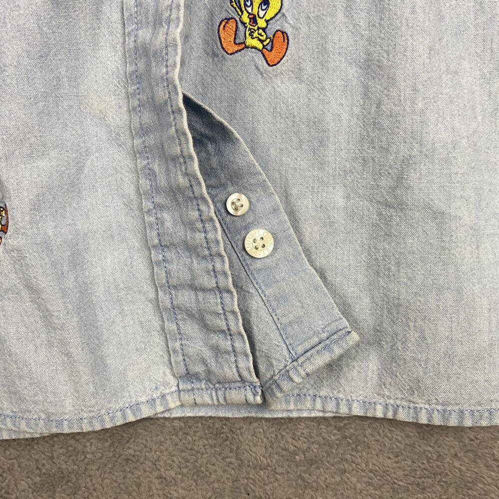 Vintage Tweety Bird Shirt Mens Medium Blue Denim Warner Bros Studio Store 90s - Picture 12 of 16